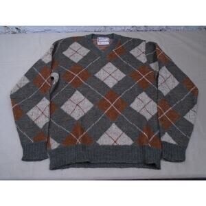 VINTAGE 1960s BRENTWOOD Mirapaca Hopscotch WOOL Argyle Men's Sweater Size Medium
